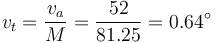 v_{t} = \frac {v_{a}}{M} = \frac {52}{81.25} = 0.64^\circ