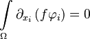  \int\limits_\Omega \partial_{x_i} \left(f\mathbf\varphi_i\right)=0