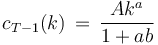 c_{T-1}(k) \, = \, \frac{Ak^a}{1+ab}