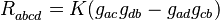 R_{abcd}^{}=K(g_{ac}g_{db}- g_{ad}g_{cb}) \, 