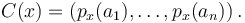 C(x) = \big(p_x(a_1),\dots,p_x(a_n)\big)\,.