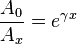 \frac{A_0}{A_x}=e^{\gamma x}