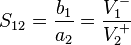 S_{12} = \frac{b_1}{a_2} = \frac{V_1^-}{V_2^+}\,