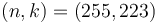 (n, k) = (255,223)