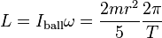  L=I_\text{ball} \omega= \frac{2 m r^2}{5} \frac{2 \pi}{T} 