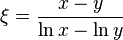  \xi = \frac{x-y}{\ln x - \ln y} 