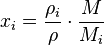 x_i = \frac{\rho_i}{\rho} \cdot \frac{M}{M_i}