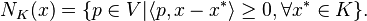 
N_K(x) = \{ p \in V | \langle p, x - x^* \rangle \geq 0, \forall x^* \in K \}.
