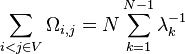 \sum_{i<j \in V}\Omega_{i,j}=N\sum_{k=1}^{N-1} \lambda_{k}^{-1}