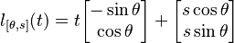 {l}_{[\theta,s]}(t) =t
\begin{bmatrix}
-\sin \theta \\
\cos \theta \\
\end{bmatrix} +
\begin{bmatrix}
s\cos \theta \\
s\sin \theta \\
\end{bmatrix}