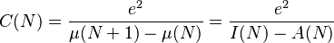 C(N) = {e^2\over\mu(N+1)-\mu(N)} = {e^2 \over I(N)-A(N)}