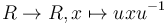 R \to R, x \mapsto uxu^{-1}