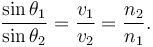 \frac{\sin\theta_1}{\sin\theta_2} = \frac{v_1}{v_2} = \frac{n_2}{n_1} .