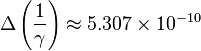  \Delta \left(\frac{1}{\gamma }\right) \approx 5.307\times 10^{-10} 