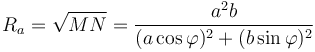 R_a=\sqrt{MN}=\frac{a^2b}{(a\cos\varphi)^2+(b\sin\varphi)^2}\,\!