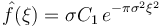 \hat{f}(\xi)= \sigma C_1 \, e^{-\pi\sigma^2\xi^2}