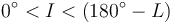  0^{\circ} < I < (180^{\circ} - L) 