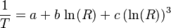 {1 \over T} = a + b\,\ln(R) + c\,(\ln(R))^3