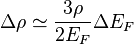 \Delta\rho \simeq \frac{3\rho}{2E_F} \Delta E_F