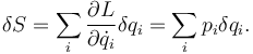 \delta S = \sum_i \frac{\partial L}{\partial \dot{q}_i}\delta q_i = \sum_i p_i \delta q_i.