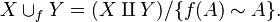 X\cup_f Y = (X\amalg Y) / \{f(A) \sim A\}.