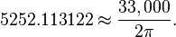 5252.113122 \approx \frac {33,000} {2 \pi}. \,