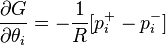 \frac{\partial{G}}{\partial{\theta_{i}}} = -\frac{1}{R}[p_{i}^{+}-p_{i}^{-}]