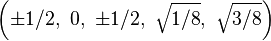 \left(\pm1/2,\      0,\ \pm1/2,\  \sqrt{1/8},\  \sqrt{3/8}\right)