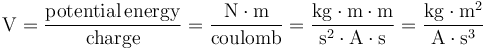 volt equals kilogram times meter squared per ampere per second cubed