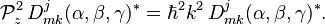 
\mathcal{P}_z^2\, D^j_{m k}(\alpha,\beta,\gamma)^* = \hbar^2 k^2\, D^j_{m k}(\alpha,\beta,\gamma)^*.
