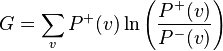 G = \sum_{v}{P^{+}(v)\ln\left({\frac{P^{+}(v)}{P^{-}(v)}}\right)}