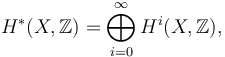 H^*(X,\mathbb{Z}) = \bigoplus_{i=0}^{\infty} H^i(X,\mathbb{Z}),