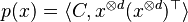 {\textstyle  p(x) = \langle C, x^{\otimes d} (x^{\otimes d})^\top \rangle  }