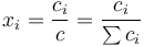 x_i = \frac{c_i}{c} = \frac{c_i}{\sum c_i}