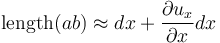 
  \mathrm{length}(ab)\approx dx +\frac{\partial u_x}{\partial x}dx
 