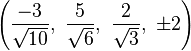 \left(\frac{-3}{\sqrt{10}},\ \frac{5}{\sqrt{6}},\   \frac{2}{\sqrt{3}},\  \pm2\right)