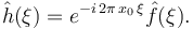 \hat{h}(\xi)= e^{-i\,2\pi \,x_0\,\xi }\hat{f}(\xi).