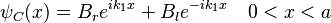 \psi_C(x)= B_r e^{i k_1 x} + B_l e^{-i k_1x}\quad 0<x<a 