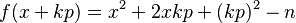 f(x+kp)=x^2+2xkp+(kp)^2-n