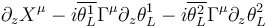 \partial_z X^\mu-i\overline{\theta^1_L}\Gamma^\mu\partial_z\theta^1_L - i \overline{\theta^2_L}\Gamma^\mu\partial_z\theta^2_L