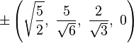 \pm\left(\sqrt{\frac{5}{2}},\ \frac{5}{\sqrt{6}},\  \frac{2}{\sqrt{3}},\  0\right)