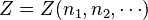 Z=Z(n_1,n_2,\cdots)