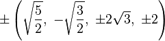 \pm\left(\sqrt{\frac{5}{2}},\ -\sqrt{\frac{3}{2}},\ \pm2\sqrt{3},\ \pm2\right)