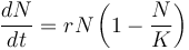  \frac{dN}{dt} = r N \left(1 - \frac {N}{K} \right)