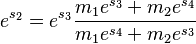  e^{s_2}=e^{s_3}{\frac{m_1 e^{s_3}+m_2 e^{s_4}} {m_1 e^{s_4}+m_2 e^{s_3}}} 