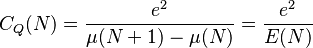 C_Q(N) = {e^2\over\mu(N+1)-\mu(N)} = {e^2 \over E(N)}