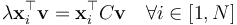 \lambda \mathbf{x}_i^\top \mathbf{v}=\mathbf{x}_i^\top C\mathbf{v} \quad\forall i\in [1,N]