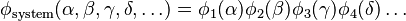 \phi_{\rm{system}} (\alpha,\beta,\gamma,\delta,\ldots)=\phi_1(\alpha)\phi_2(\beta)\phi_3(\gamma)\phi_4(\delta)\ldots