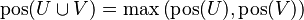 \operatorname{pos}(U \cup V) = \max \left( \operatorname{pos}(U), \operatorname{pos}(V) \right)