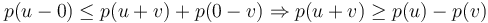 p(u-0) \leq p(u+v) + p(0-v) \Rightarrow p(u+v)\geq p(u) - p(v)